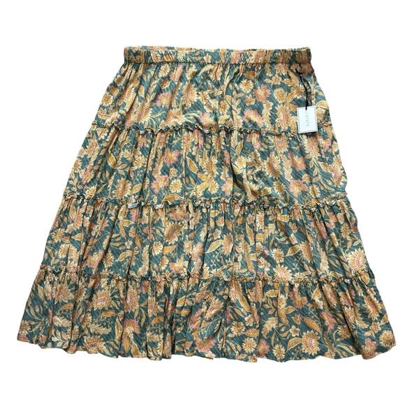 NEW 1.State Women's Floral Print Ruffle Trim Midi Skirt in Green Milieu Size 3X - Picture 3 of 12